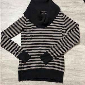 BCBGMaxAzria Black and Gray Striped Cowl Neck Sweater